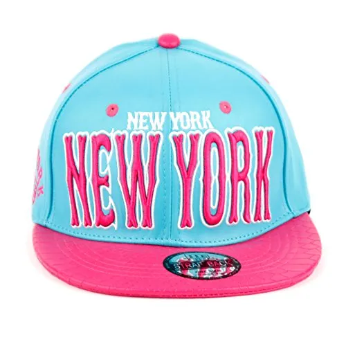 New York Faux Leather Baseball City Cap with Snake Faux Leather Flat Brim