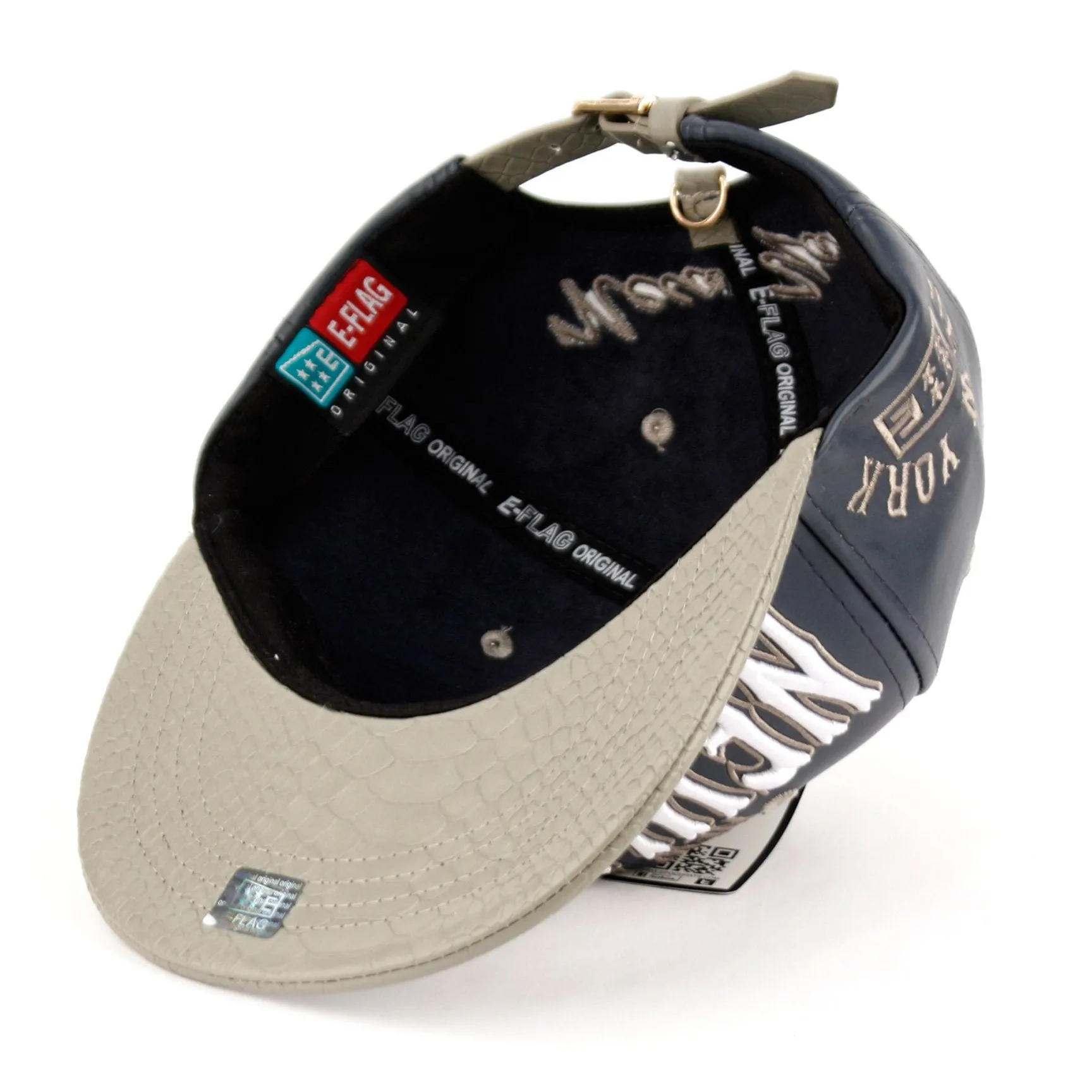 New York Faux Leather Baseball City Cap with Snake Faux Leather Flat Brim