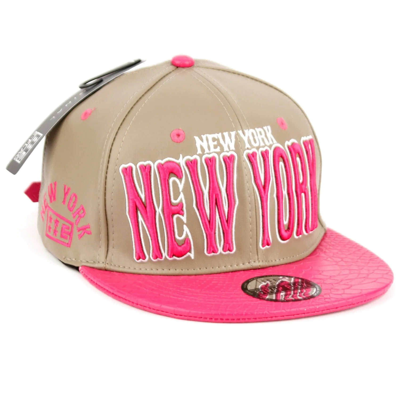 New York Faux Leather Baseball City Cap with Snake Faux Leather Flat Brim