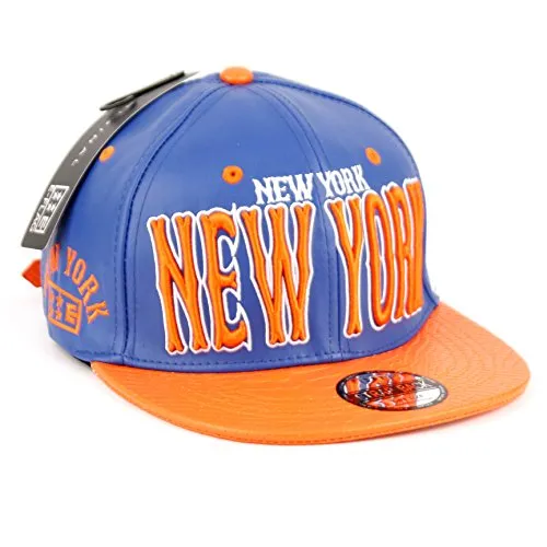 New York Faux Leather Baseball City Cap with Snake Faux Leather Flat Brim