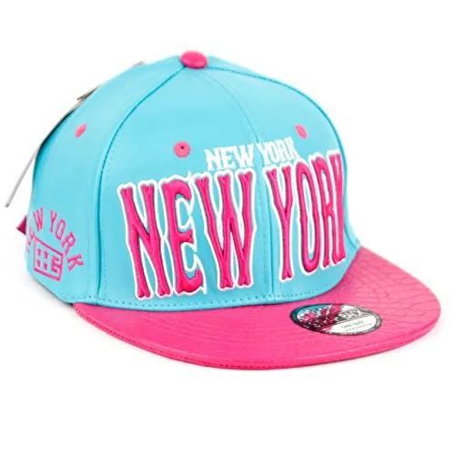 New York Faux Leather Baseball City Cap with Snake Faux Leather Flat Brim