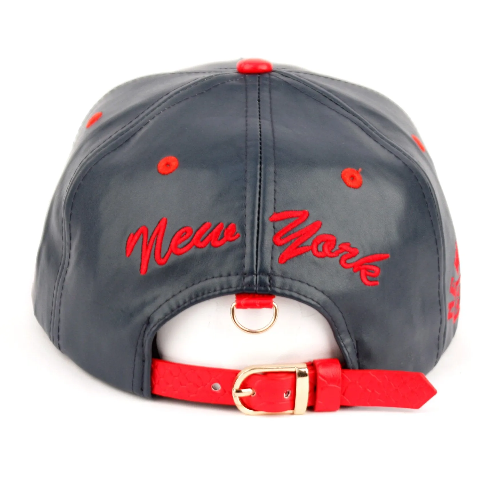 New York Faux Leather Baseball City Cap with Snake Faux Leather Flat Brim