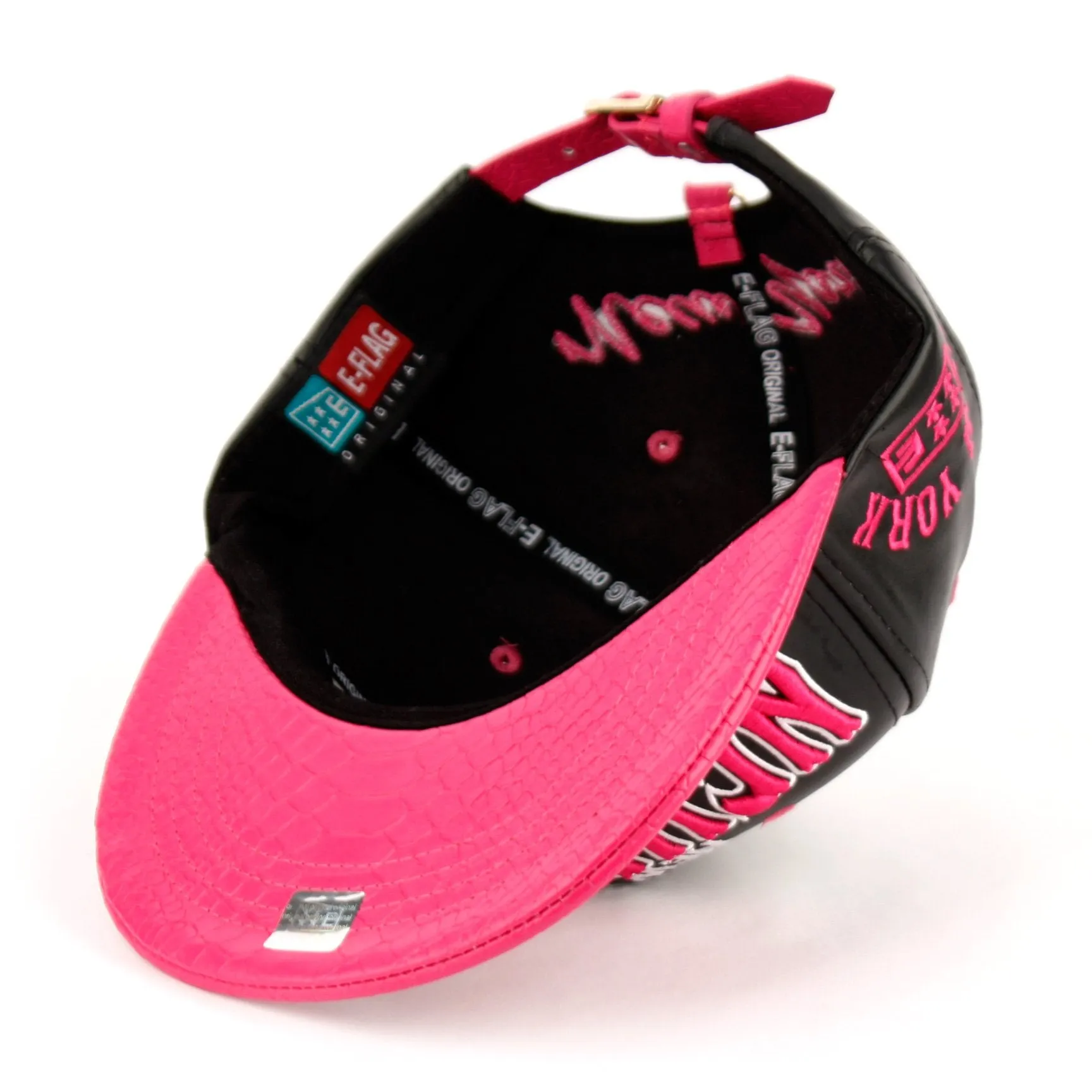 New York Faux Leather Baseball City Cap with Snake Faux Leather Flat Brim