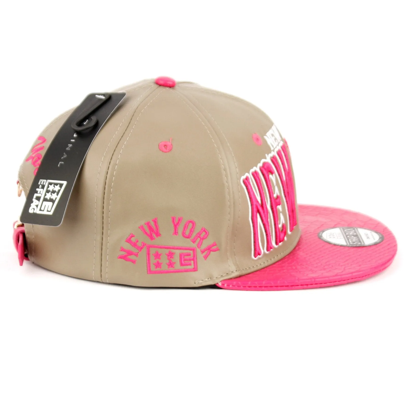 New York Faux Leather Baseball City Cap with Snake Faux Leather Flat Brim