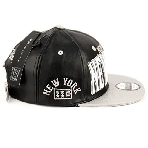 New York Faux Leather Baseball City Cap with Snake Faux Leather Flat Brim