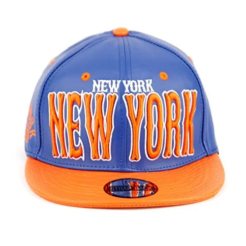 New York Faux Leather Baseball City Cap with Snake Faux Leather Flat Brim