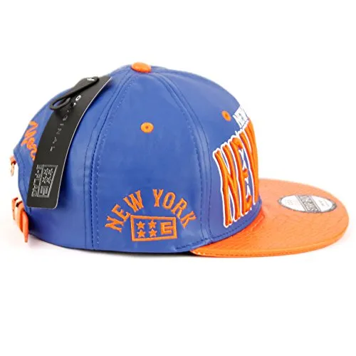 New York Faux Leather Baseball City Cap with Snake Faux Leather Flat Brim