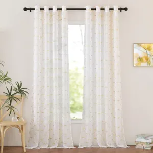 NICETOWN Embroidered Curtains for Bedroom, Grommet Faux Linen Semi Sheer Moroccan Pattern Window Treatments Privacy with Light Filtering for Living Room, Gold Brown, W54 x L96, 2 Panels