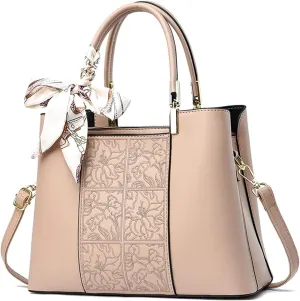 NICOLE & DORIS Women Fashion Handbags Embroidery Shoulder Bags Crossbody Bag Multi Pocket Tote Bag with Ribbon