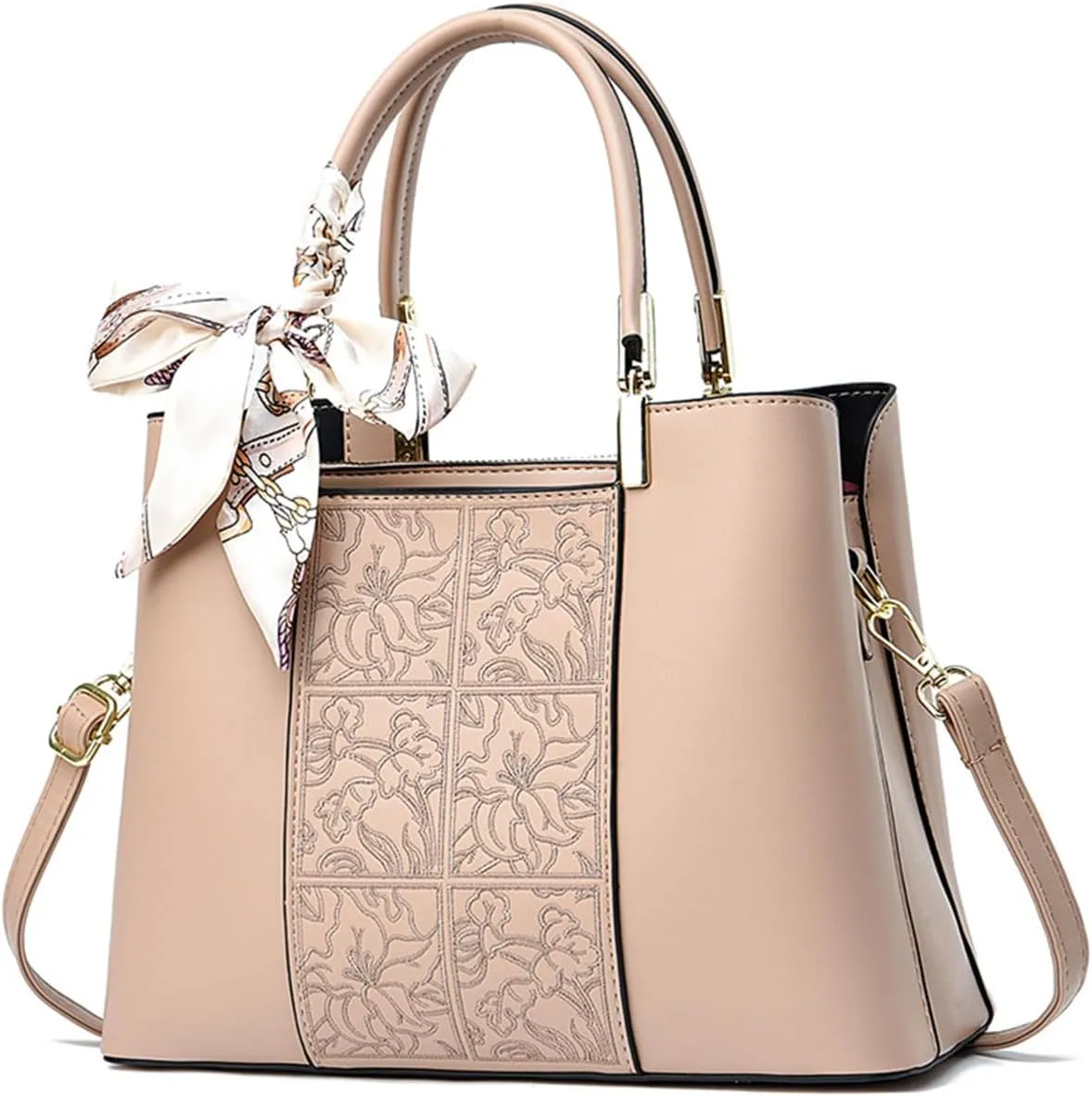 NICOLE & DORIS Women Fashion Handbags Embroidery Shoulder Bags Crossbody Bag Multi Pocket Tote Bag with Ribbon