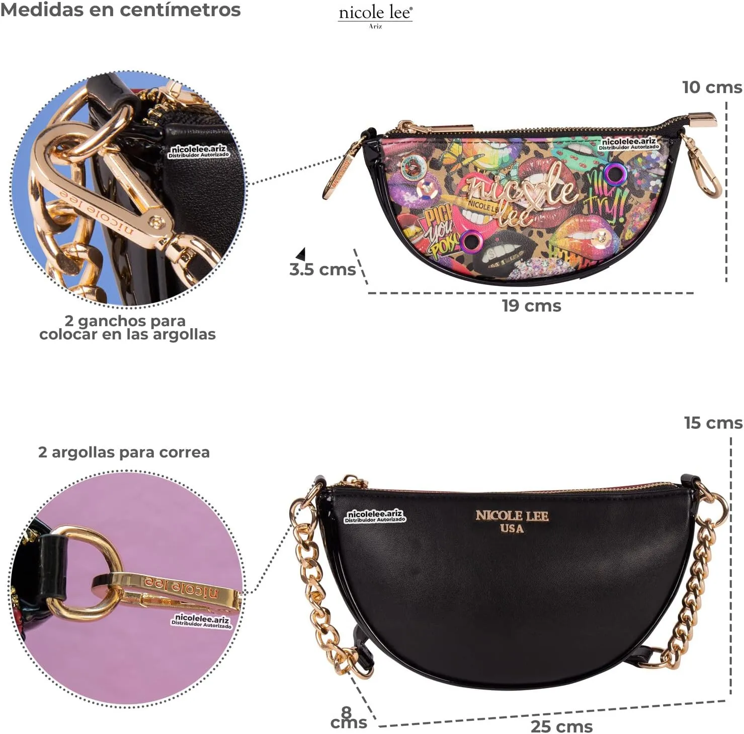 Nicole Lee Crossbody Women's Bag - Fashion Print Faux Leather 2 Piece Bag Shoulder Chain Strap Small Purse Set