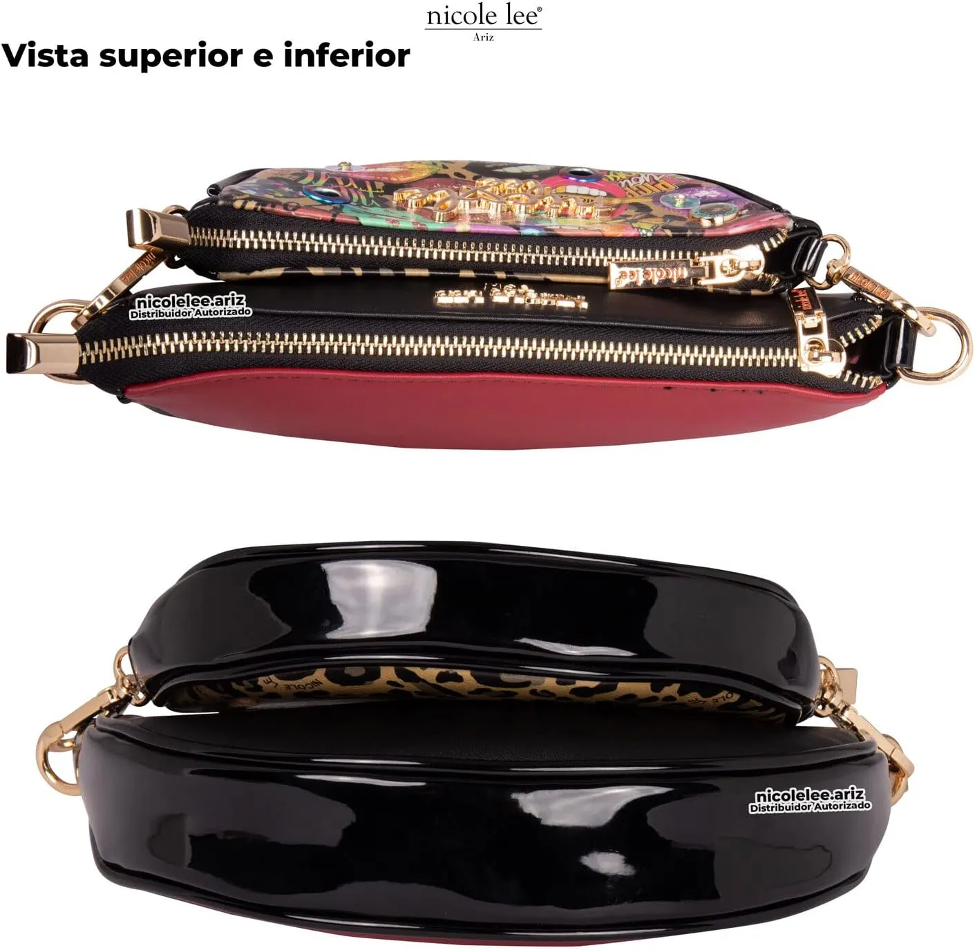 Nicole Lee Crossbody Women's Bag - Fashion Print Faux Leather 2 Piece Bag Shoulder Chain Strap Small Purse Set