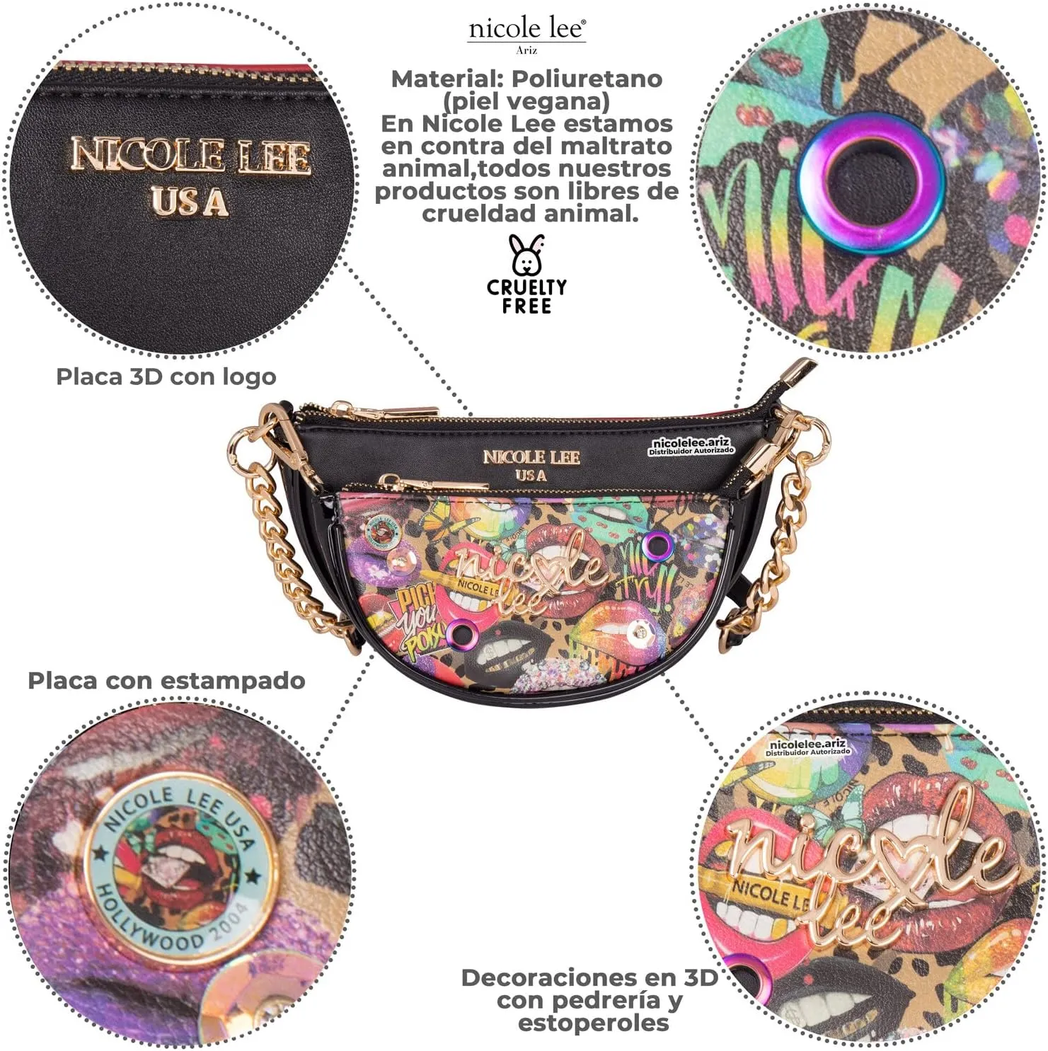 Nicole Lee Crossbody Women's Bag - Fashion Print Faux Leather 2 Piece Bag Shoulder Chain Strap Small Purse Set