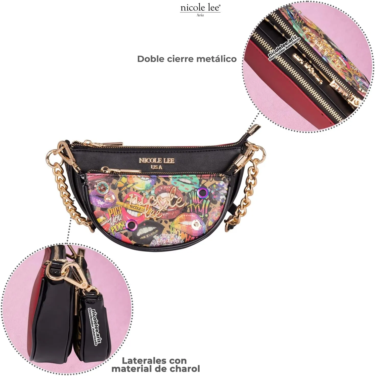 Nicole Lee Crossbody Women's Bag - Fashion Print Faux Leather 2 Piece Bag Shoulder Chain Strap Small Purse Set