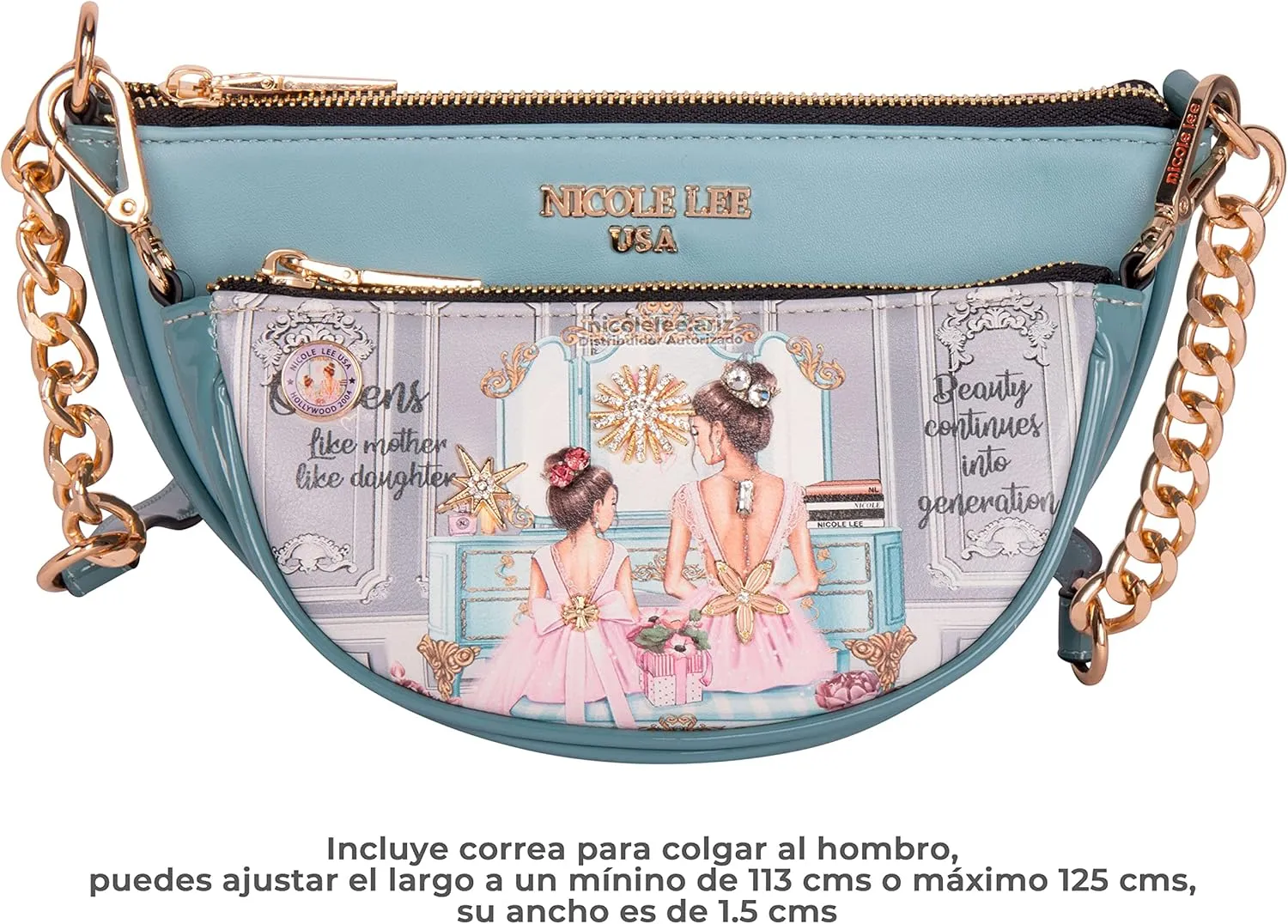 Nicole Lee Crossbody Women's Bag - Fashion Print Faux Leather 2 Piece Bag Shoulder Chain Strap Small Purse Set