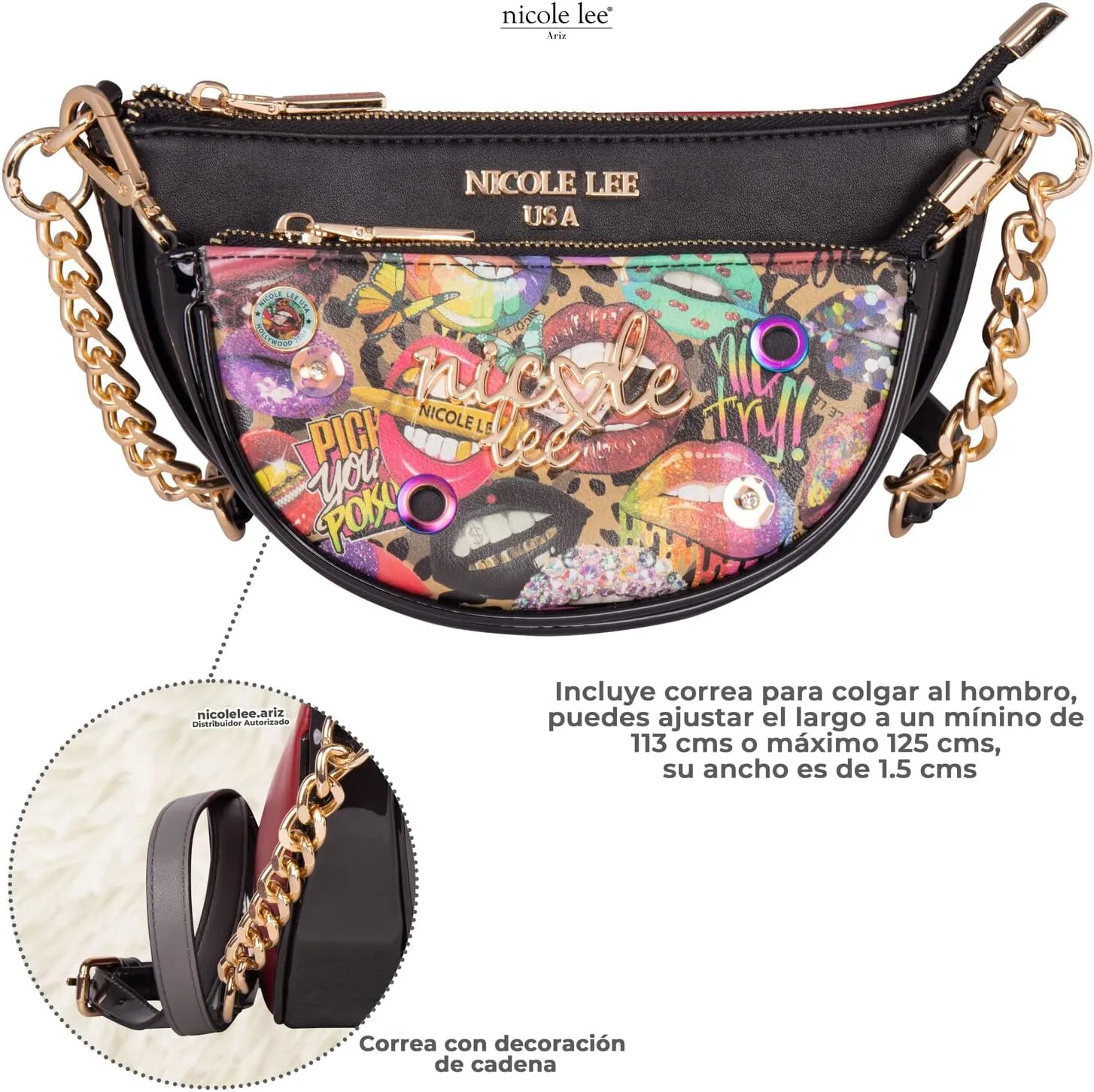 Nicole Lee Crossbody Women's Bag - Fashion Print Faux Leather 2 Piece Bag Shoulder Chain Strap Small Purse Set