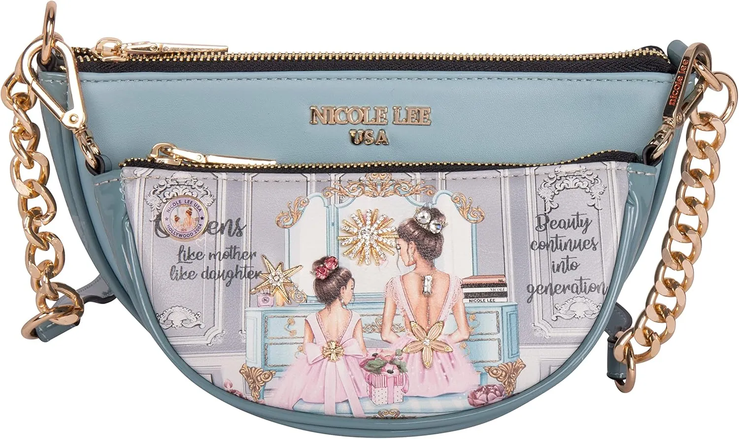 Nicole Lee Crossbody Women's Bag - Fashion Print Faux Leather 2 Piece Bag Shoulder Chain Strap Small Purse Set