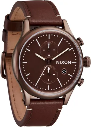 Nixon Mens Station Chrono Leather Chocolate/Cappuccino/Brown