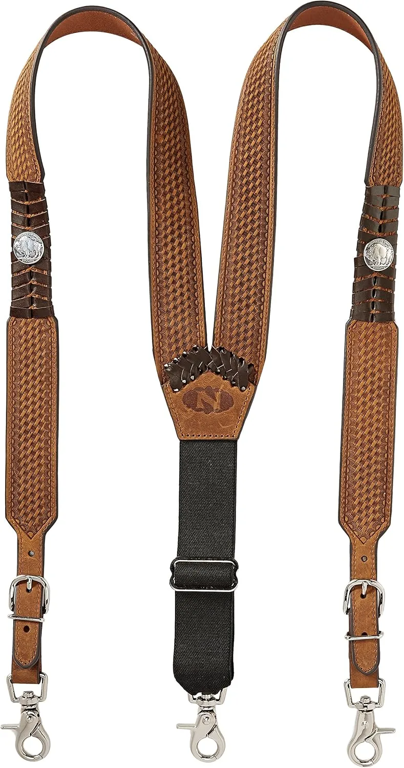 Nocona Belt Co. Men's Buffalo Nickel Basket Leather Suspender
