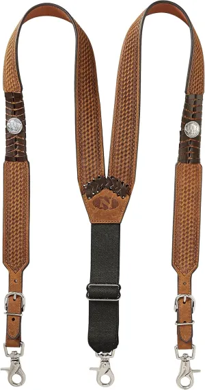 Nocona Belt Co. Men's Buffalo Nickel Basket Leather Suspender