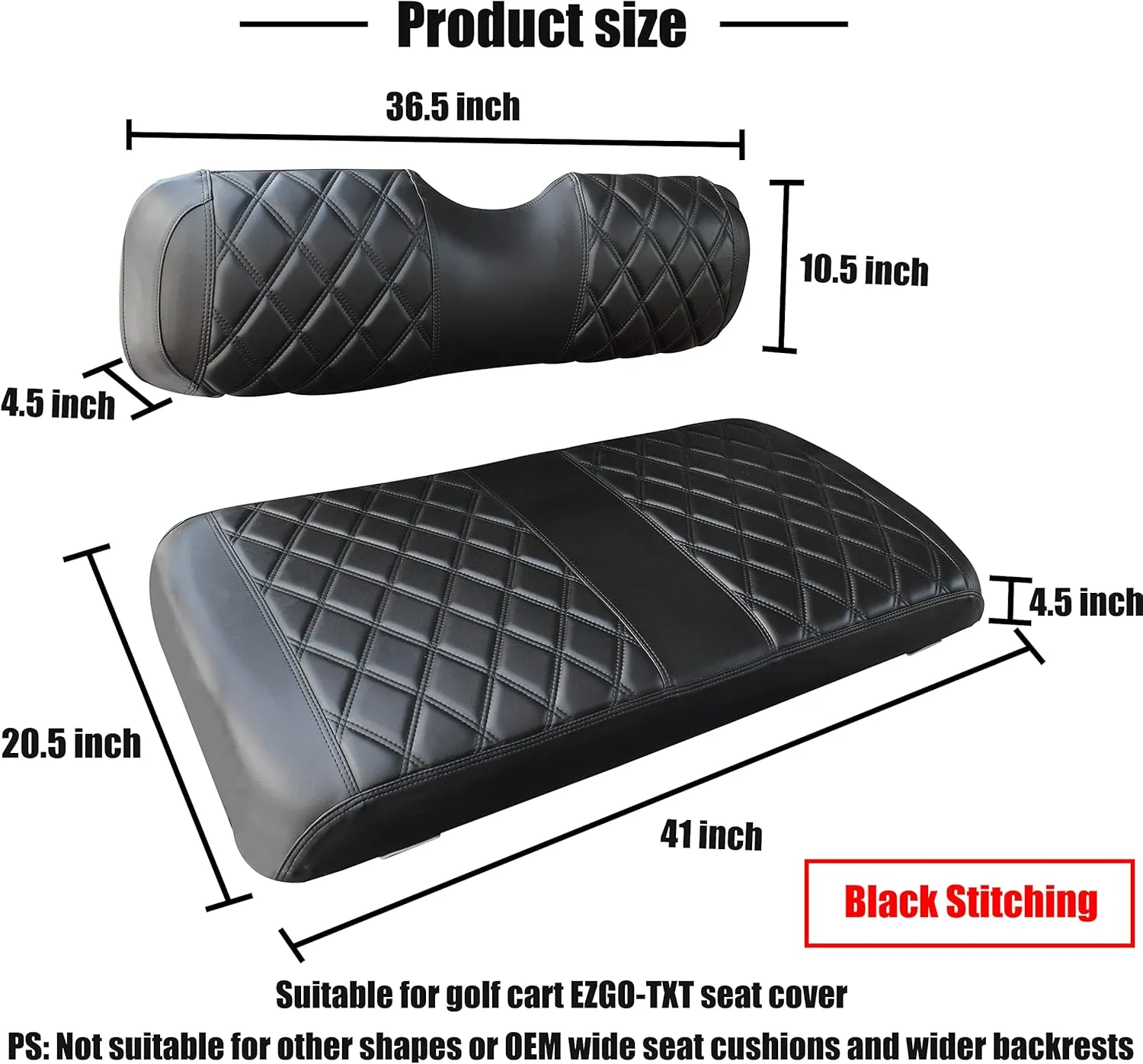 NOKINS Golf Cart ET Diamond Seat Cover for Most EZGO TXT Golf Carts, No Stapler Required, Golf Cart Vinyl Replacement Seat Cover Black Stitching
