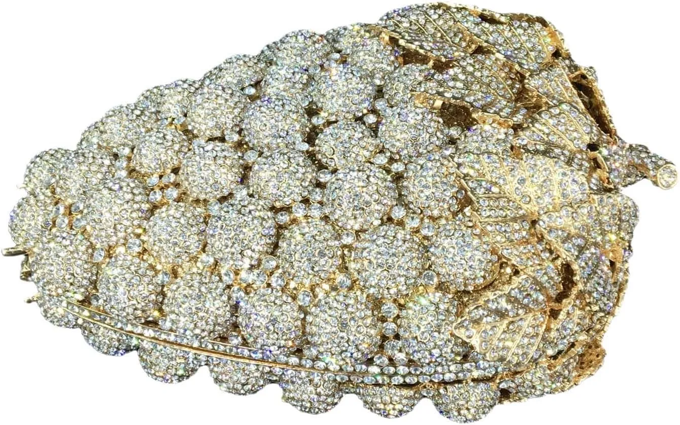 Novelty Grapes Crystal Clutch Bag Women Fruits Evening Handbags Bridal Party Rhinestone Clutch Purse Wedding Bag,Small