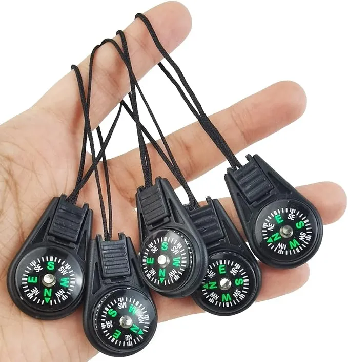NSBELL 25PCS Mini Survival Compass Zipper Pull Slider Outdoor Camping Hiking Pocket Compass Liquid Filled Compass for Emergency Survival Kits Watchband Paracord Bracelet Necklace Key Chain
