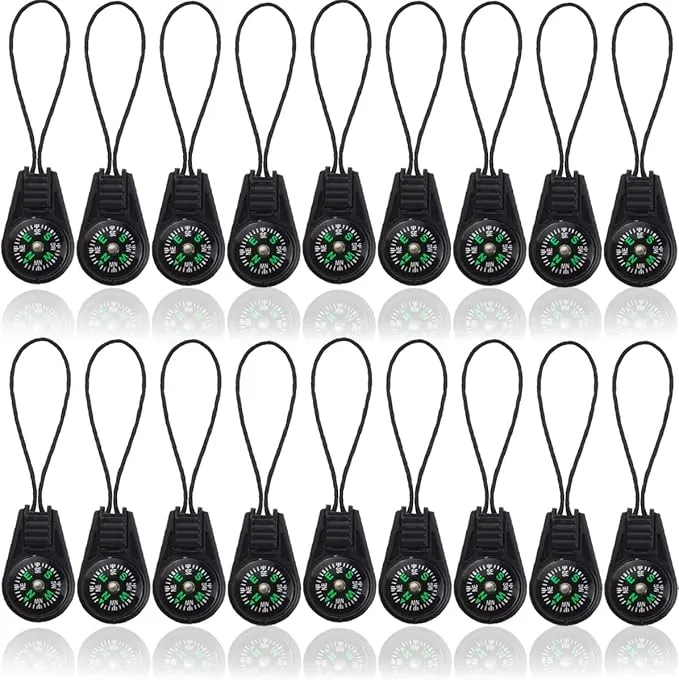 NSBELL 25PCS Mini Survival Compass Zipper Pull Slider Outdoor Camping Hiking Pocket Compass Liquid Filled Compass for Emergency Survival Kits Watchband Paracord Bracelet Necklace Key Chain