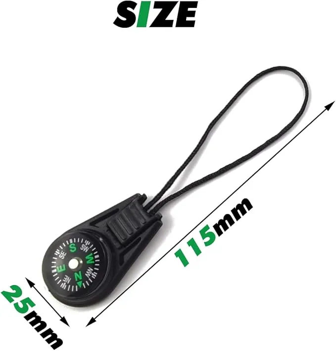 NSBELL 25PCS Mini Survival Compass Zipper Pull Slider Outdoor Camping Hiking Pocket Compass Liquid Filled Compass for Emergency Survival Kits Watchband Paracord Bracelet Necklace Key Chain