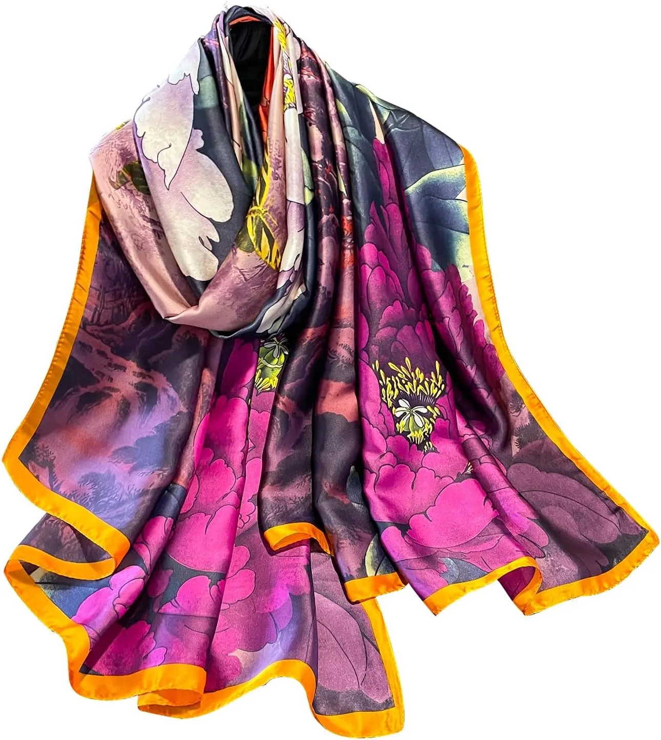 NUWEERIR Womens 100% Large Mulberry Silk Scarf Long Satin Scarf Fashion Lightweight Wraps