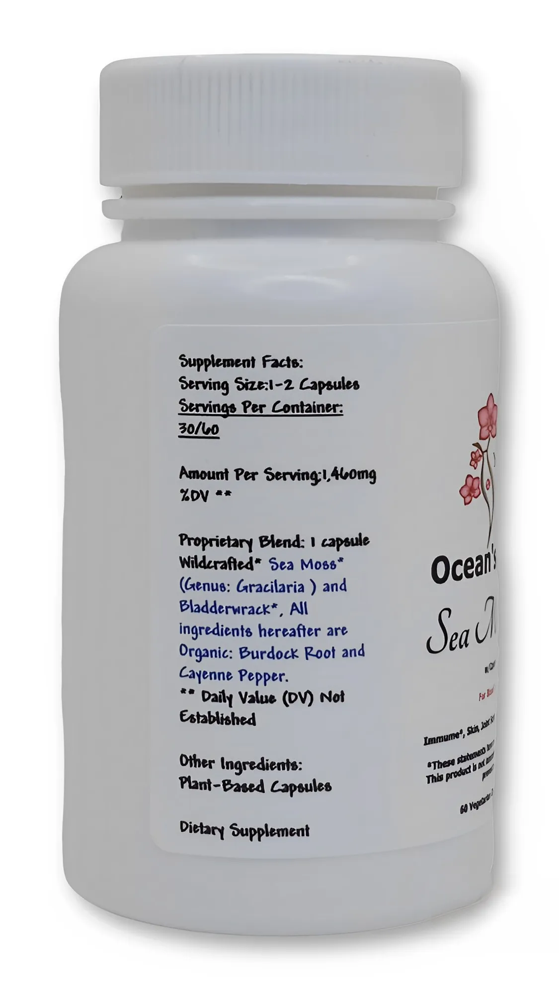 OCEAN'S HARVEST: Wildcrafted and Organic Sea Moss Blend, w/CAYENNE PEPPER, V-Caps-1,460mg