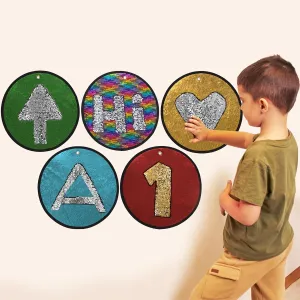 ODOXIA Sequin Fabric Mats | Flip Sequin Fabric Sensory Wall | Sensory Tiles for Kids | Sequin Sensory Mats (Round) | 5-Pack