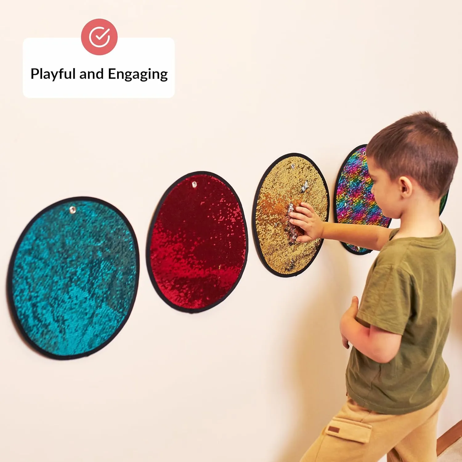 ODOXIA Sequin Fabric Mats | Flip Sequin Fabric Sensory Wall | Sensory Tiles for Kids | Sequin Sensory Mats (Round) | 5-Pack