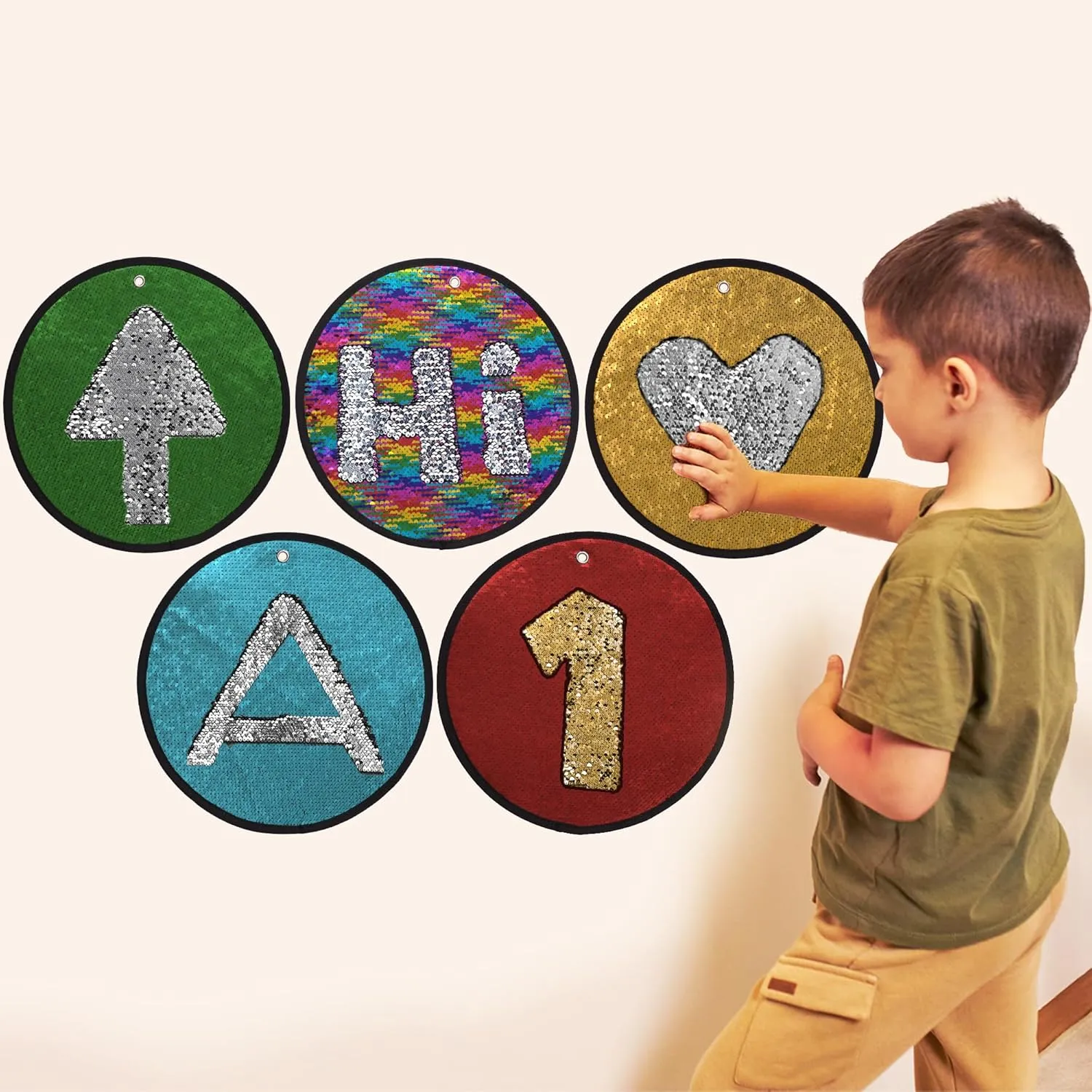 ODOXIA Sequin Fabric Mats | Flip Sequin Fabric Sensory Wall | Sensory Tiles for Kids | Sequin Sensory Mats (Round) | 5-Pack