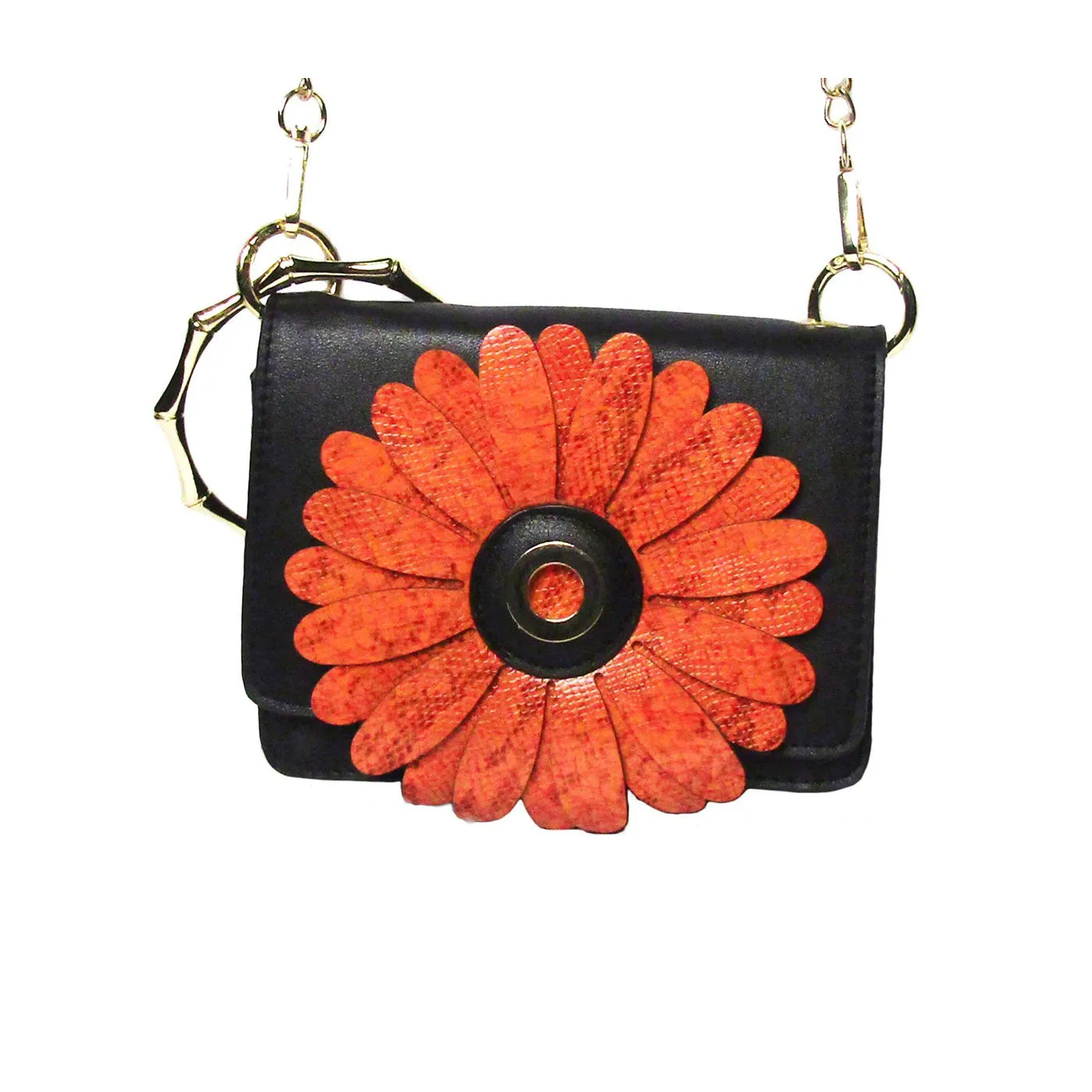 Orange Floral Bracelet Handle Bag