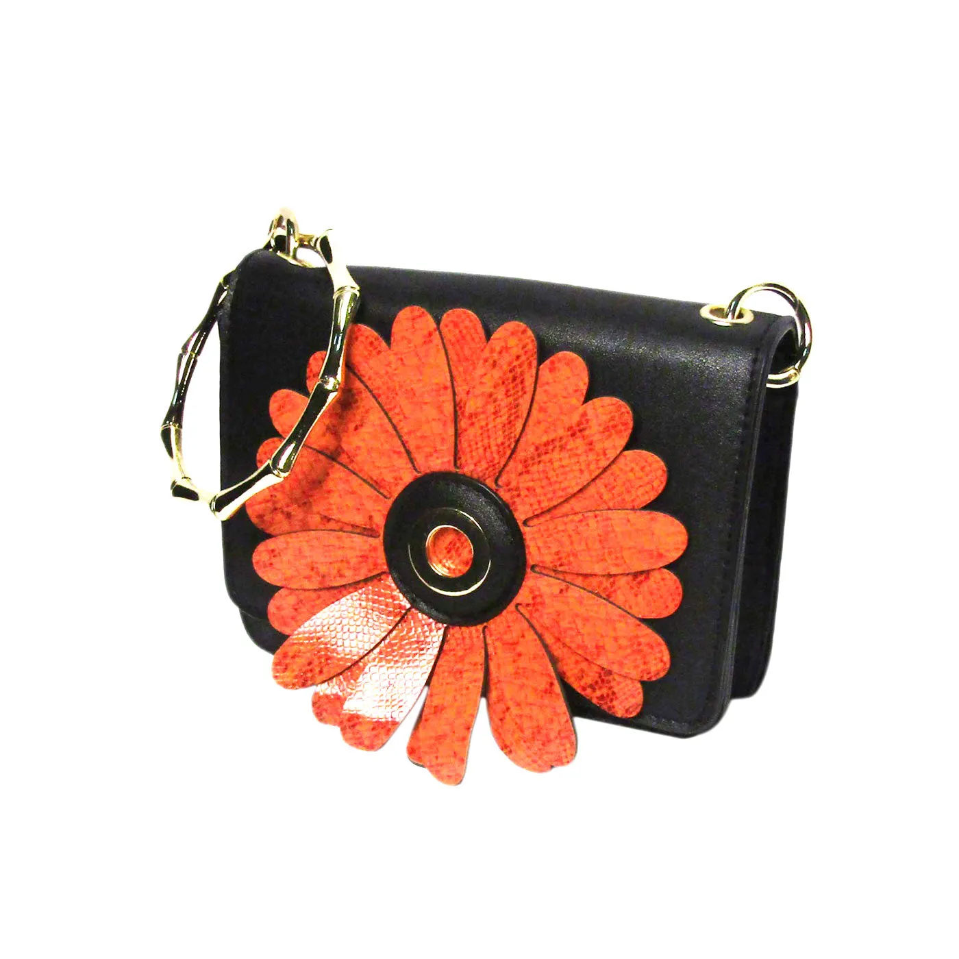 Orange Floral Bracelet Handle Bag
