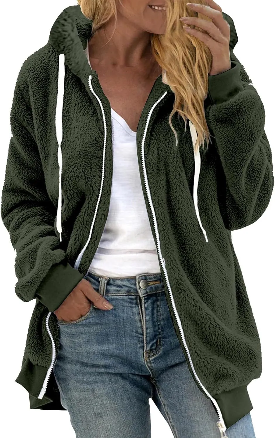Oversized Fuzzy Fleece Jackets For Women Fashion 2024 Soft Faux Fur Cardigan Coat Shaggy Warm W