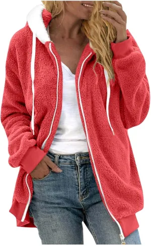 Oversized Fuzzy Fleece Jackets For Women Fashion 2024 Soft Faux Fur Cardigan Coat Shaggy Warm W
