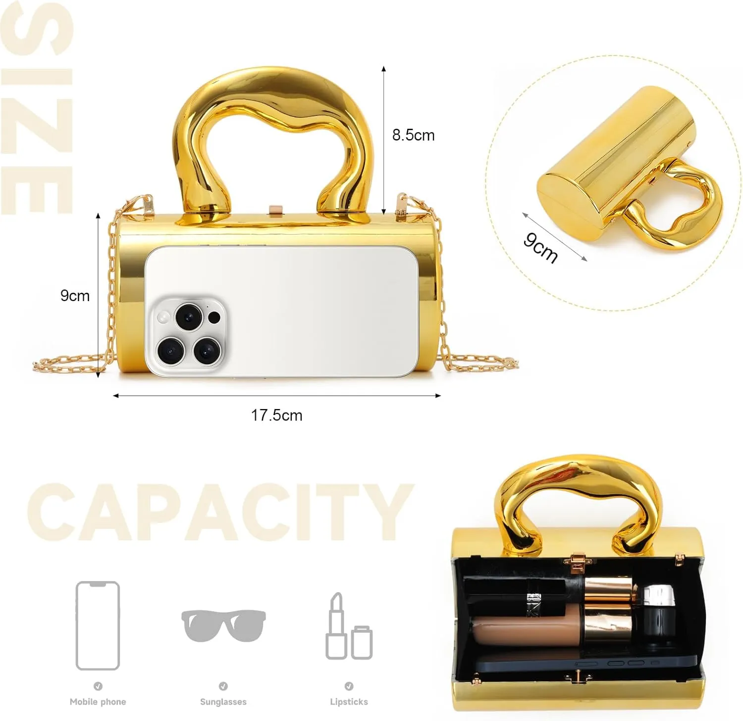 Oweisong Acrylic Handbag Tote for Women Gold Clutch Purse Top Handle Satchel Y2K Party Shoulder Bag with Top Handle 2025