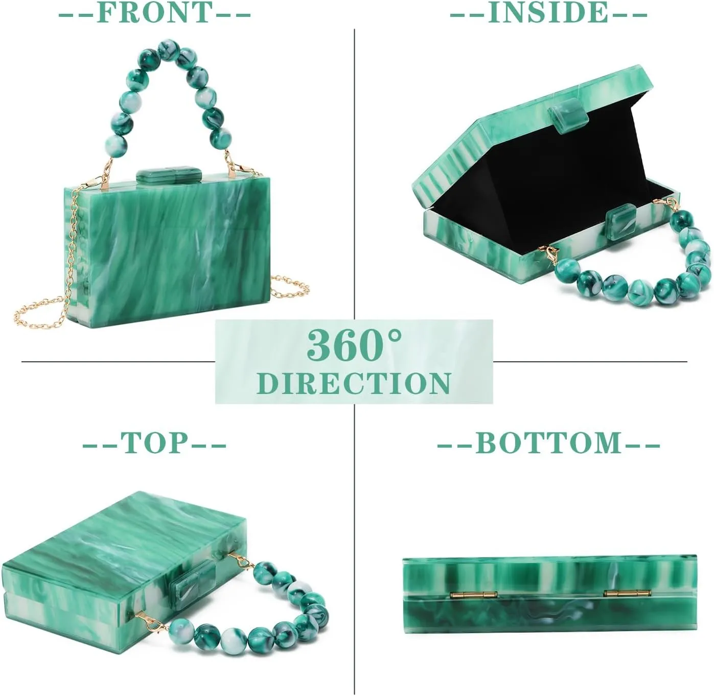 Oweisong Women Acrylic Clutch Purse Formal Wedding Evening Handbag Marble Party Shoulder Crossbody Bag with Bead Chain
