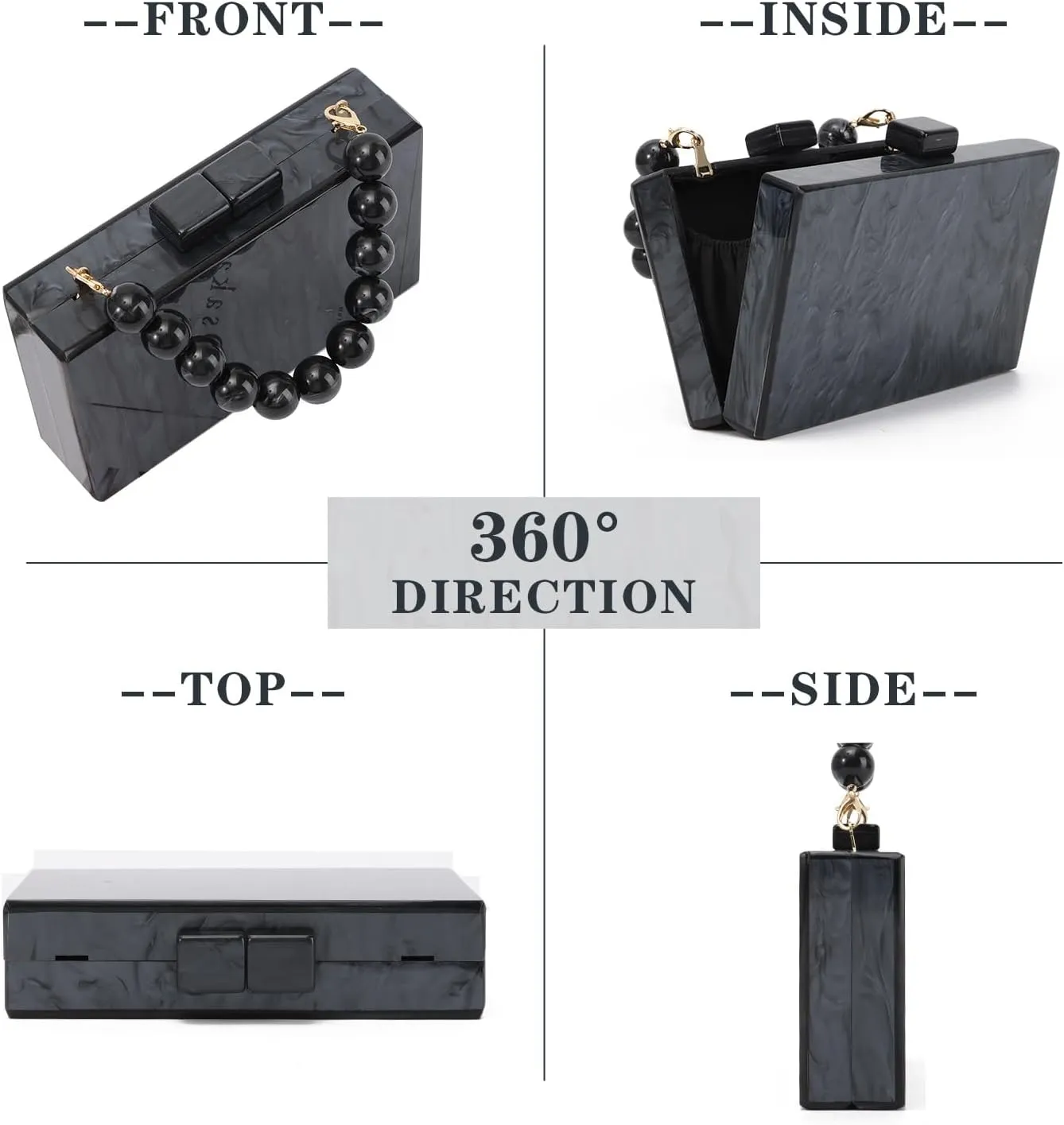 Oweisong Women Acrylic Clutch Purse Formal Wedding Evening Handbag Marble Party Shoulder Crossbody Bag with Bead Chain