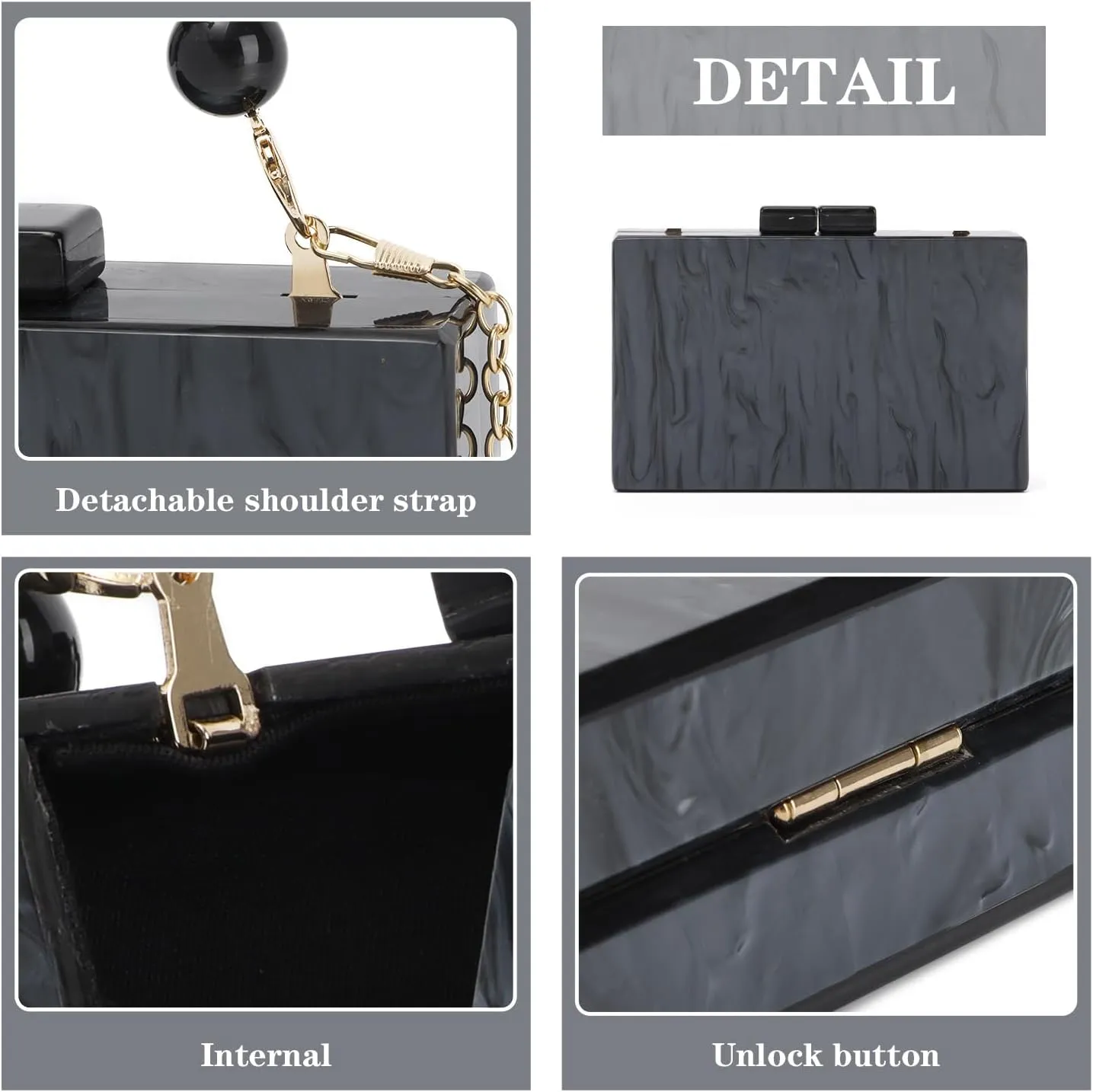 Oweisong Women Acrylic Clutch Purse Formal Wedding Evening Handbag Marble Party Shoulder Crossbody Bag with Bead Chain