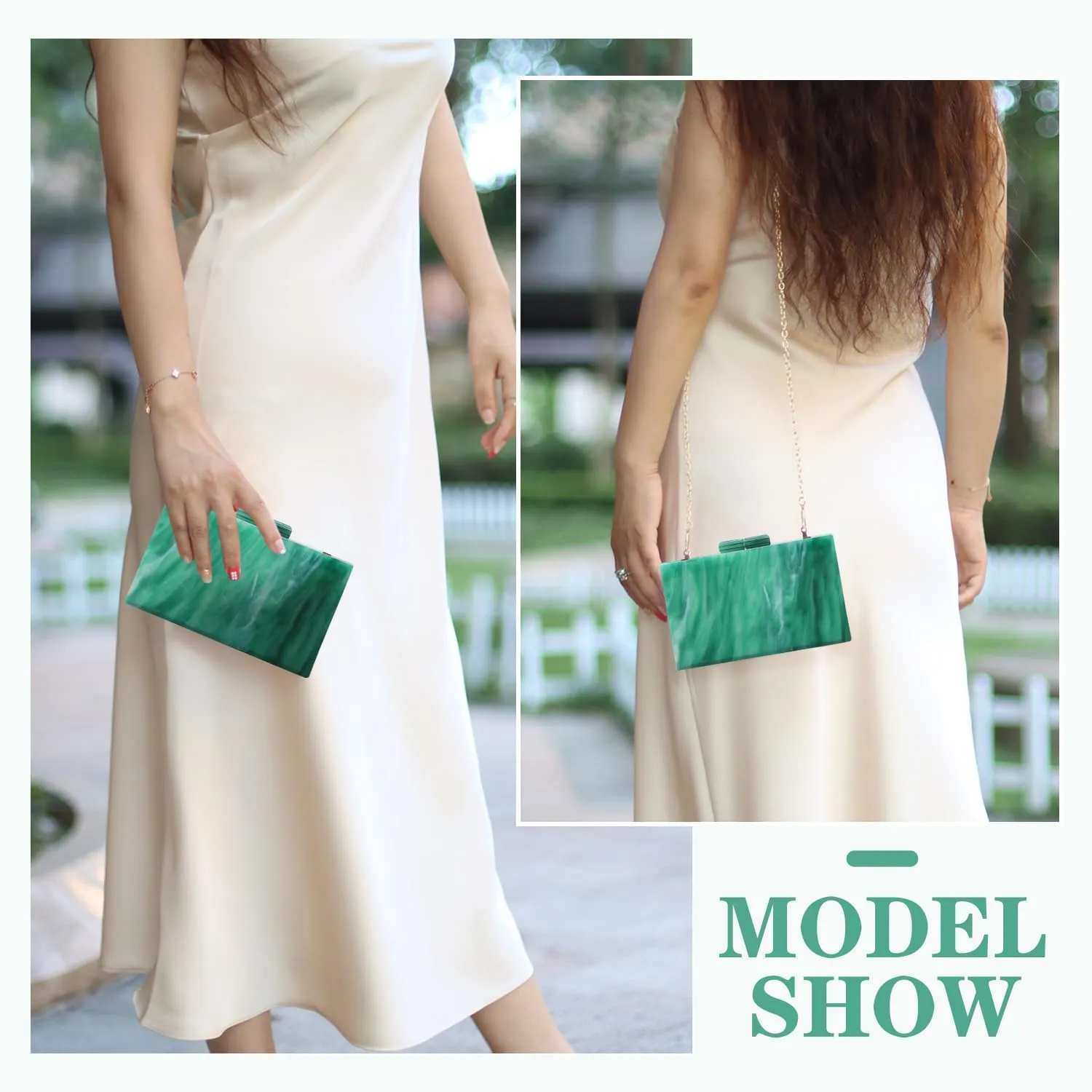 Oweisong Women Acrylic Clutch Purse Formal Wedding Evening Handbag Marble Party Shoulder Crossbody Bag with Bead Chain