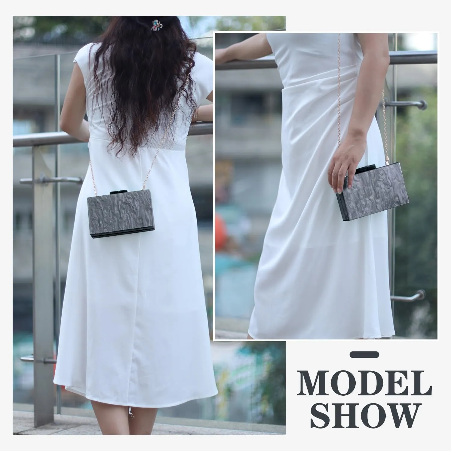 Oweisong Women Acrylic Clutch Purse Formal Wedding Evening Handbag Marble Party Shoulder Crossbody Bag with Bead Chain