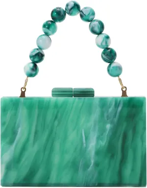 Oweisong Women Acrylic Clutch Purse Formal Wedding Evening Handbag Marble Party Shoulder Crossbody Bag with Bead Chain