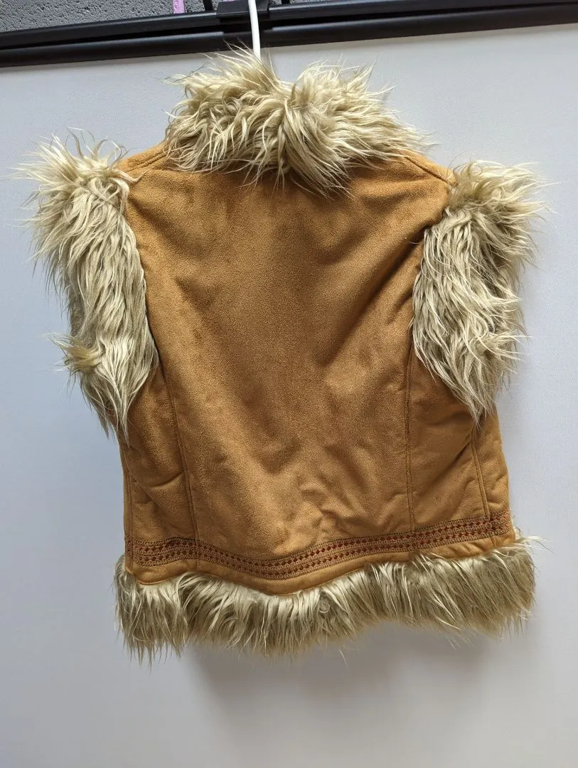 Paparazzi Tan Faux Fur and Embroidered Leather Vest