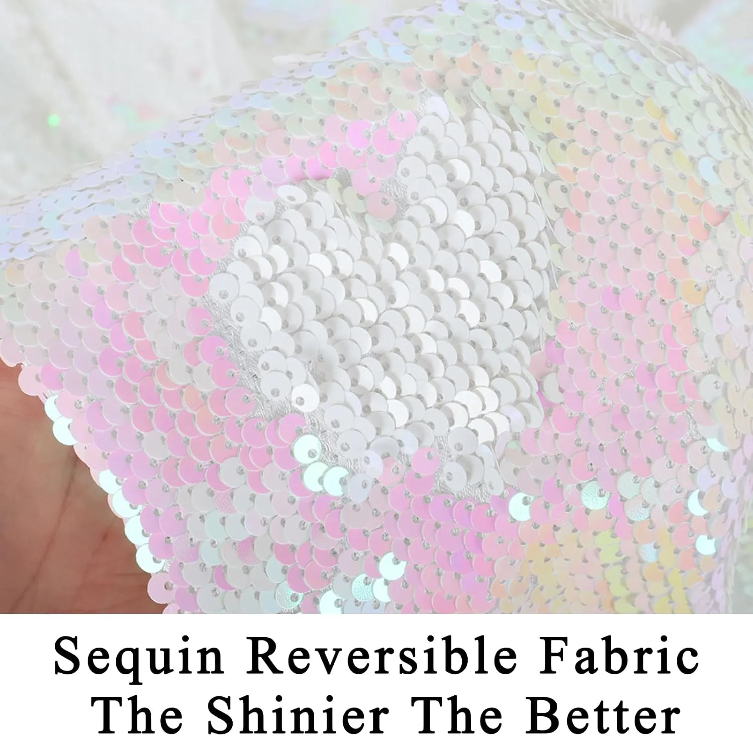 Pardecor Sequin Fabric by The Yard 2 Yards Iridescent White to White Mermaid Reversible Sequin Fabric Flip up Glitter Fabric Two Tone Sequin Fabric for Sewing Wedding Dress Pillow Decor