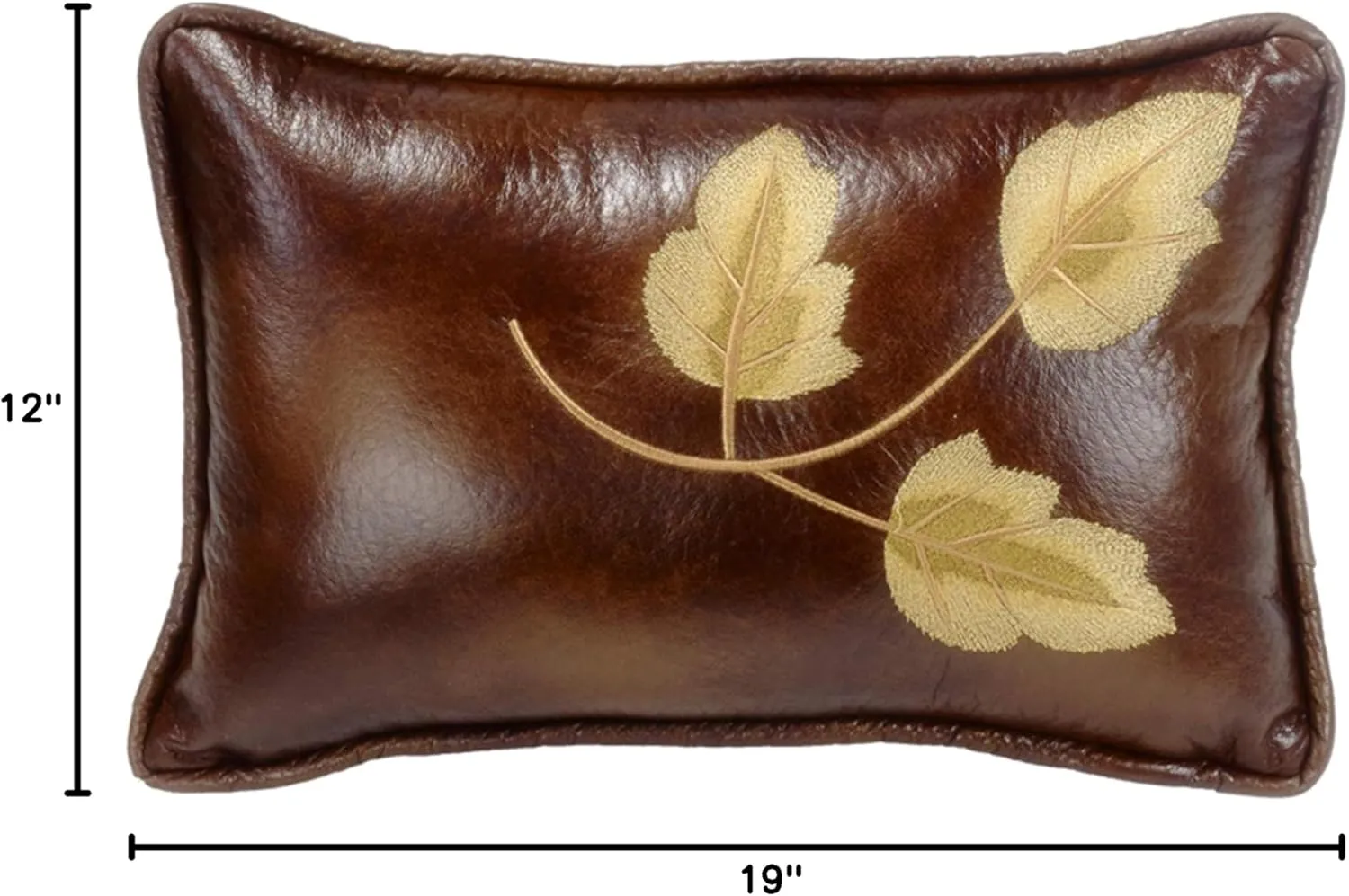 Paseo Road by HiEnd Accents Highland Lodge Leaf Embroidered Faux Leather Lumbar Throw Pillow, 12x19 inch, Rustic Cabin Lodge Western Luxury Bedding