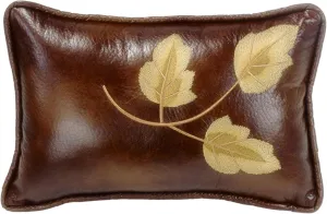 Paseo Road by HiEnd Accents Highland Lodge Leaf Embroidered Faux Leather Lumbar Throw Pillow, 12x19 inch, Rustic Cabin Lodge Western Luxury Bedding