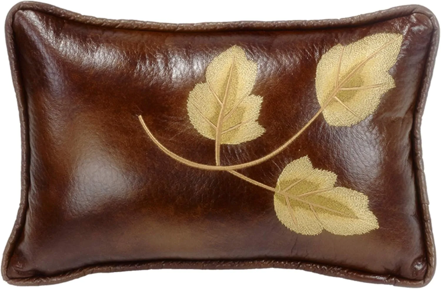 Paseo Road by HiEnd Accents Highland Lodge Leaf Embroidered Faux Leather Lumbar Throw Pillow, 12x19 inch, Rustic Cabin Lodge Western Luxury Bedding